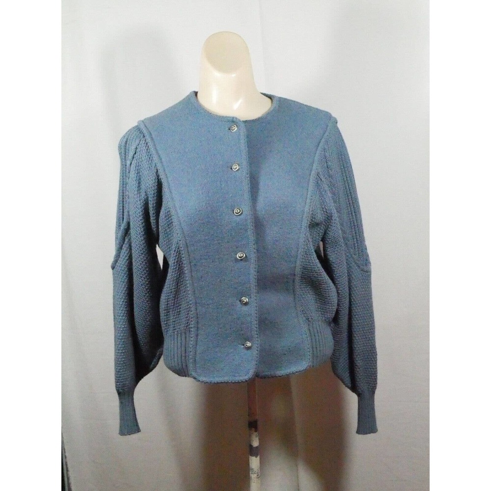 Vtg Deans of Scotland Button Up Blue Wool Sweater SZ M Unique Styling